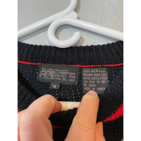 Answers Medium Sweater Retro Vintage 80s 90s Long Sleeve Black Red Gray Shirt - Picture 4 of 7